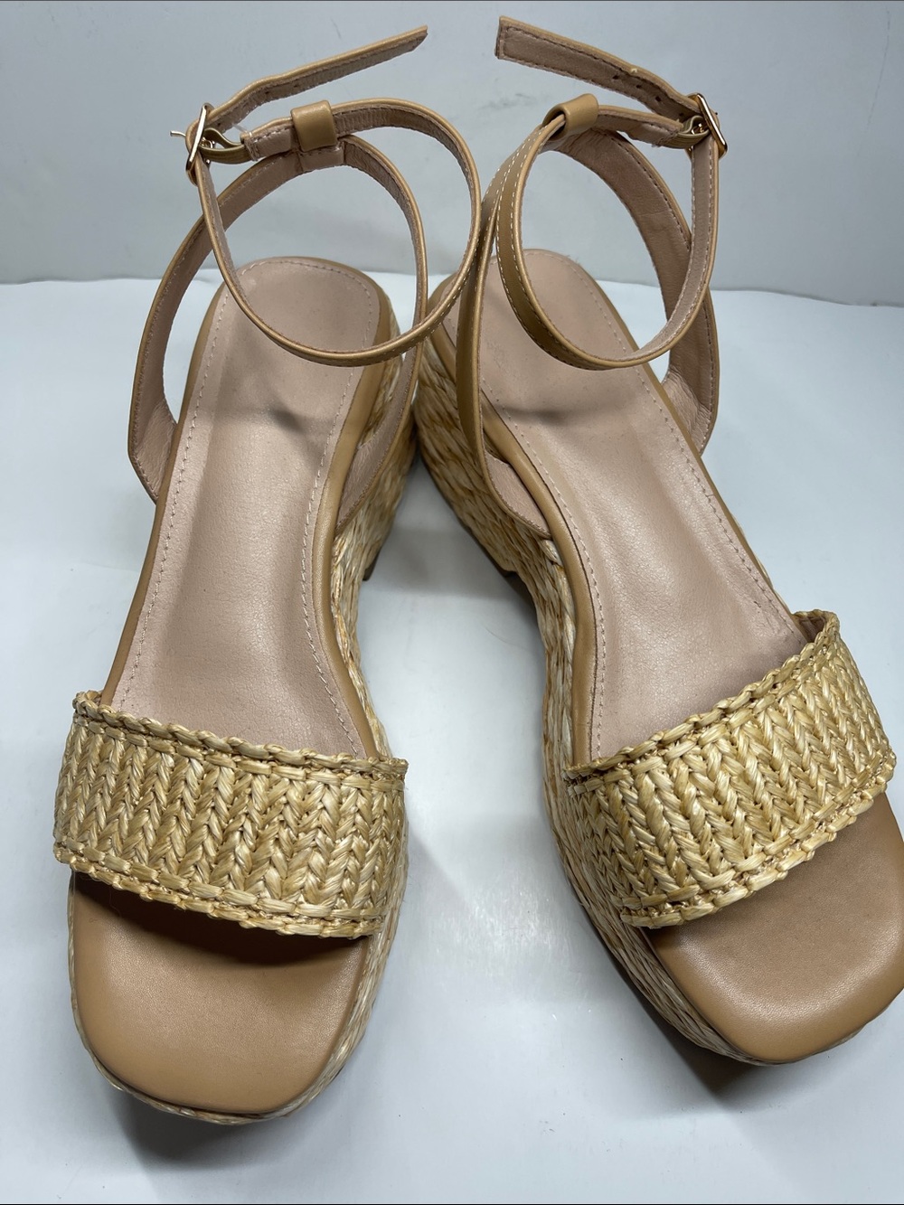 Marc Ford rafia wedge platform sandals with ankle strap